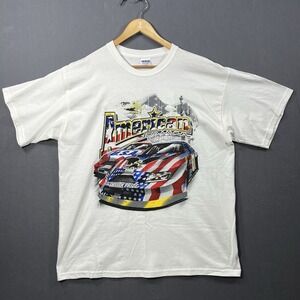 American Driven NASCAR Shirt Mens White Race With Pride USA Flag Racing XL